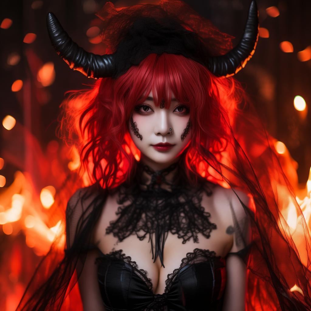 日奈娇红色使魔Cos图集：红发黑纱小恶魔背后的秘密-YYvideo